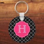 Zwart-witte quatrefolie met monogram sleutelhanger (Voorkant)