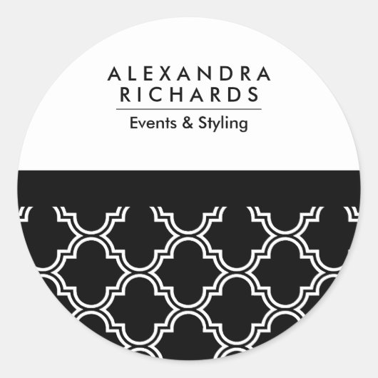 Zwart-witte quatrefolie ronde sticker (Voorkant)