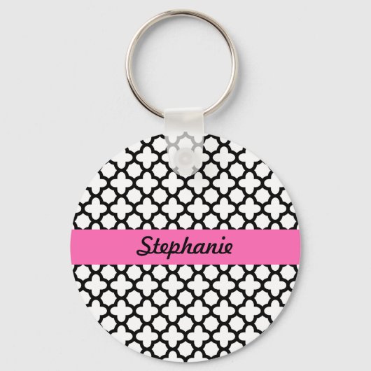 Zwart-witte quatrefolie sleutelhanger (Voorkant)