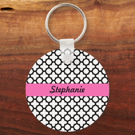 Zwart-witte quatrefolie sleutelhanger (Voorkant)