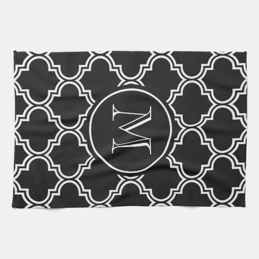 Zwart-witte quatrefolie theedoek (Horizontaal)