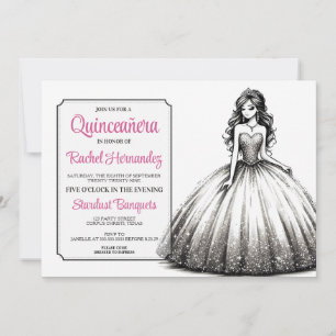 Zwart & Witte Quinceañera Meisje Kaart