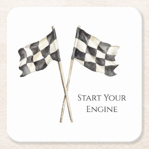 Zwart Witte Racing Race Auto Vlaggen Kartonnen Onderzetters