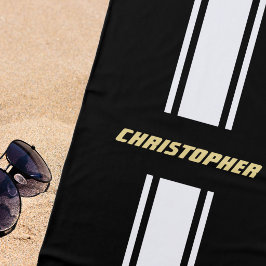Zwart Witte Racing Strepen Gouden Monogram Zwembad Strandlaken