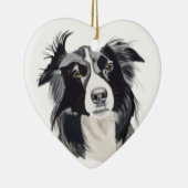 Zwart-witte rand Collie Ceramic Heart Nieuw Keramisch Ornament (Rechts)
