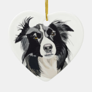 Zwart-witte rand Collie Ceramic Heart Nieuw Keramisch Ornament