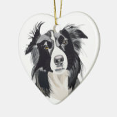 Zwart-witte rand Collie Ceramic Heart Nieuw Keramisch Ornament (Links)
