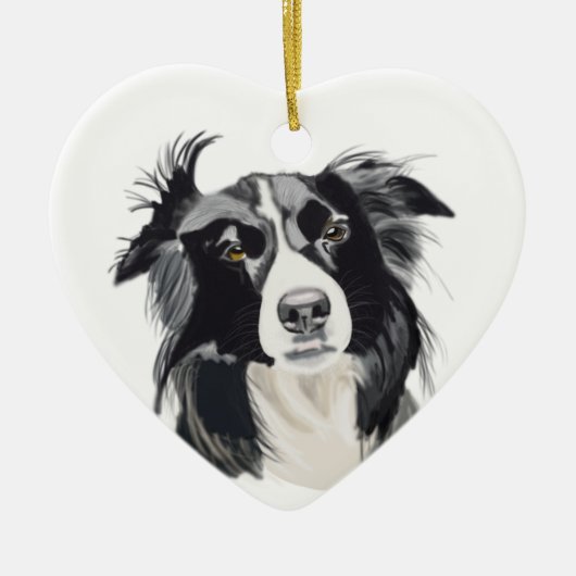 Zwart-witte rand Collie Ceramic Heart Nieuw Keramisch Ornament (Voorkant)
