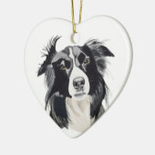 Zwart-witte rand Collie Ceramic Heart Nieuw Keramisch Ornament (Links)