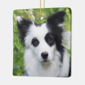 Zwart-witte rand collie keramisch ornament (Links)
