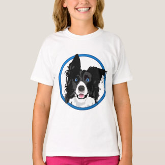 Zwart-witte rand collie met heldere blauwe ogen. t-shirt