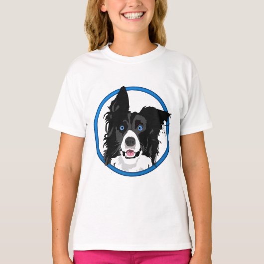 Zwart-witte rand collie met heldere blauwe ogen. t-shirt (Voorkant)