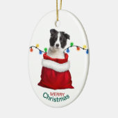 Zwart-witte rand Collie Pup in feestdag Gift Bag Keramisch Ornament (Links)