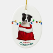 Zwart-witte rand Collie Pup in feestdag Gift Bag Keramisch Ornament (Voorkant)