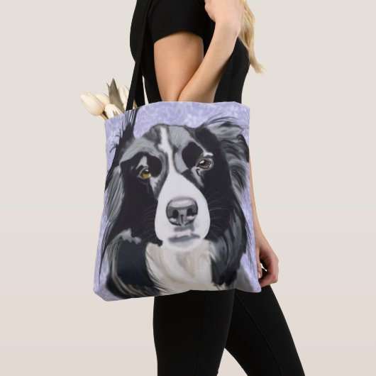 Zwart-witte rand collie tote bag (Dichtbij)