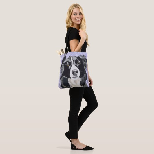 Zwart-witte rand collie tote bag (Op model)