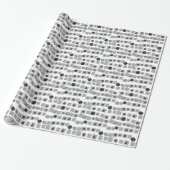 Zwart-witte recirculatielampjes cadeaupapier (Uitgerold)