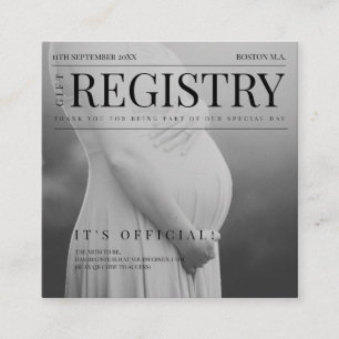 Zwart Witte Redactionele Baby Shower Cadeau Regist Informatiekaartje