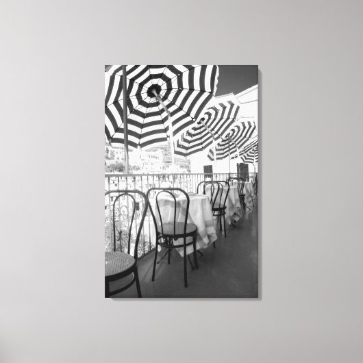 Zwart-witte restauranttafels canvas afdruk (Voorkant)