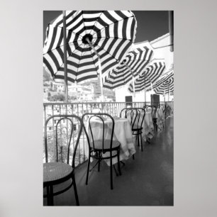 Zwart-witte restauranttafels poster
