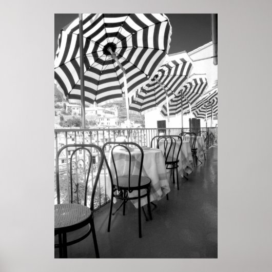 Zwart-witte restauranttafels poster (Voorkant)