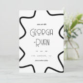 Zwart & Witte Retro Golvende Rand Frame Winter Huw Save The Date (Staand voorkant)