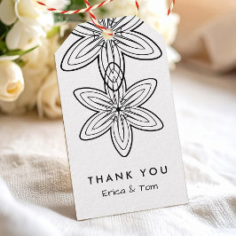 Zwart-witte retro minimalistische bloemen cadeaulabel