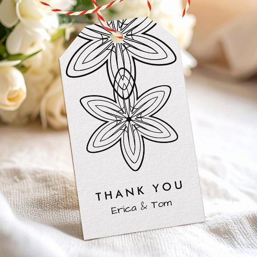 Zwart-witte retro minimalistische bloemen cadeaulabel