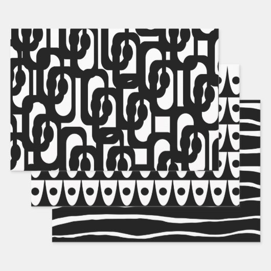 Zwart-witte Retro Mod Patronen Inpakpapier Vel (Set)