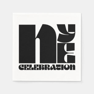 Zwart Witte Retro Typografie Oud en Nieuw Feest Servet