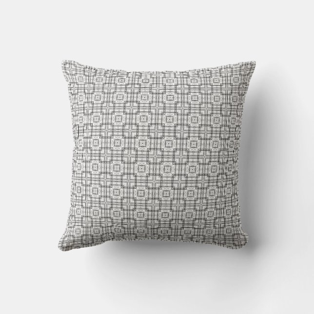 Zwart Witte Retro Vierkante Raster Geometrisch Pat Kussen (Achterkant)