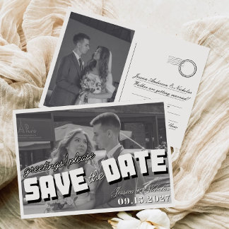 Zwart Witte Retro Vintage Horizontale Trouwfoto Save The Date