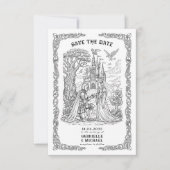 Zwart Witte Ridder Bruid Kasteel Gotische Bruiloft Save The Date (Voorkant)