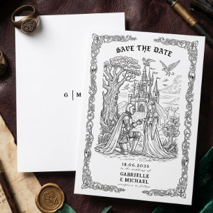 Zwart Witte Ridder Bruid Kasteel Gotische Bruiloft Save The Date