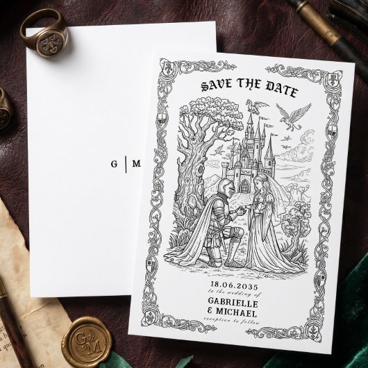 Zwart Witte Ridder Bruid Kasteel Gotische Bruiloft Save The Date