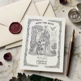 Zwart Witte Ridder Bruid Kasteel Gotische Bruiloft Save The Date