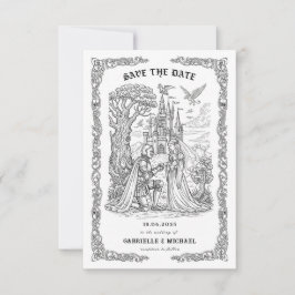 Zwart Witte Ridder Bruid Kasteel Gotische Huwelijk Save The Date