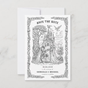 Zwart Witte Ridder Bruid Kasteel Gotische Huwelijk Save The Date