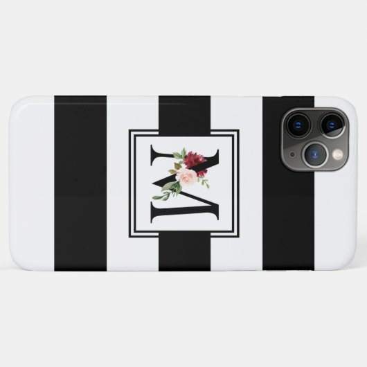 Zwart-witte ringbandstrips Monogram Initiaal M Case-Mate iPhone Case (Achterkant (horizontaal))