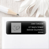 Zwart-witte ringen trouwadreslabel etiket (Insitu)