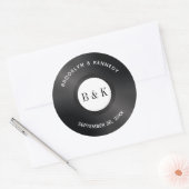 Zwart Witte Rock N Roll Monogram Naam Vinylplaat Ronde Sticker (Envelop)