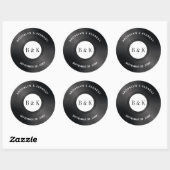 Zwart Witte Rock N Roll Monogram Naam Vinylplaat Ronde Sticker (Vel)