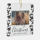 Zwart Witte Rococo Zalig Kerstmis Script Foto Keramisch Ornament (Rechts)