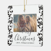 Zwart Witte Rococo Zalig Kerstmis Script Foto Keramisch Ornament (Links)