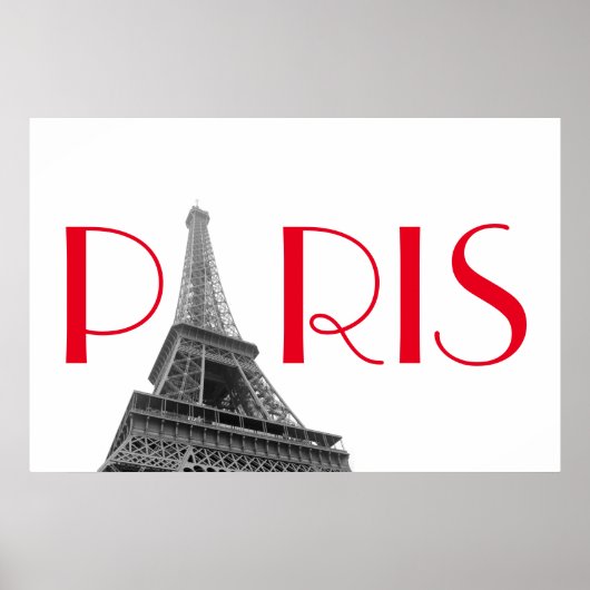 Zwart & Witte Rode Eiffeltoren Parijs Reizen Poster (Voorkant)