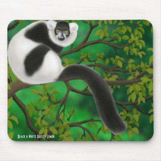 Zwart-witte rode Lemur Mousepad Muismat (Voorkant)