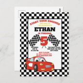 Zwart-witte rode racecaire kinderdag briefkaart (Voorkant / Achterkant)