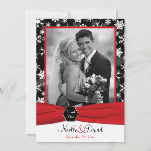 Zwart, Witte, Rode Sneeuwvlokken Dankkaart - Plat Bedankkaart (Voorkant)