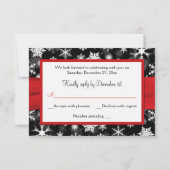 Zwart, Witte, Rode Sneeuwvlokken Huwelijksreactiek RSVP Kaartje (Achterkant)