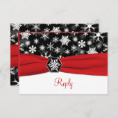 Zwart, Witte, Rode Sneeuwvlokken Huwelijksreactiek RSVP Kaartje (Voorkant / Achterkant)